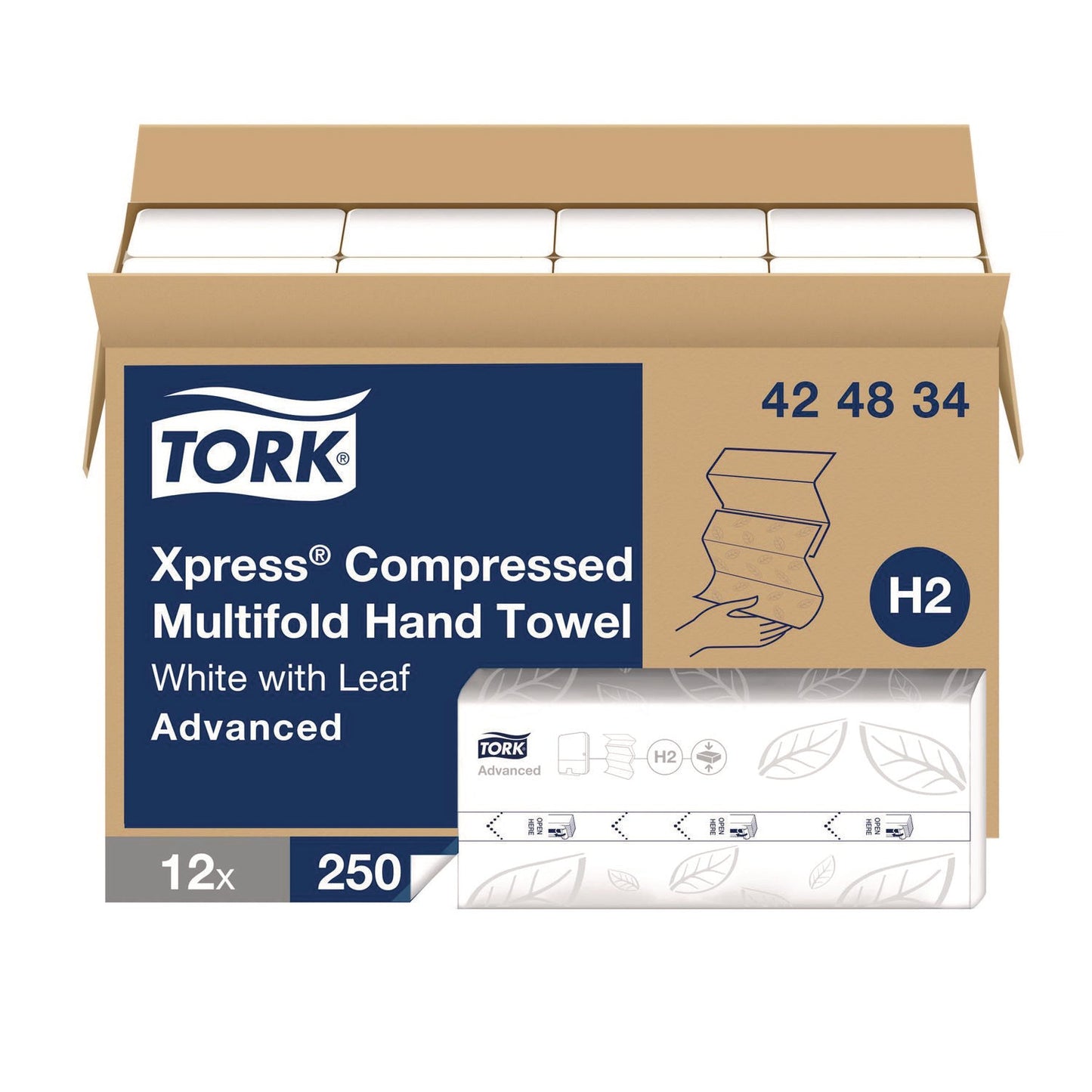 TRK424834 Xpress Compressed Multifold Hand Towels, 1-Ply, 8.3 x 9.25, White, 250/Pack, 12 Packs/Carton Tork