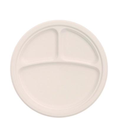 DCC10FBRP3 Compostable Molded Fiber Dinnerware, ProPlanet Seal, 3-Compartment Plate, 10.2" dia, Natural, 500/Carton