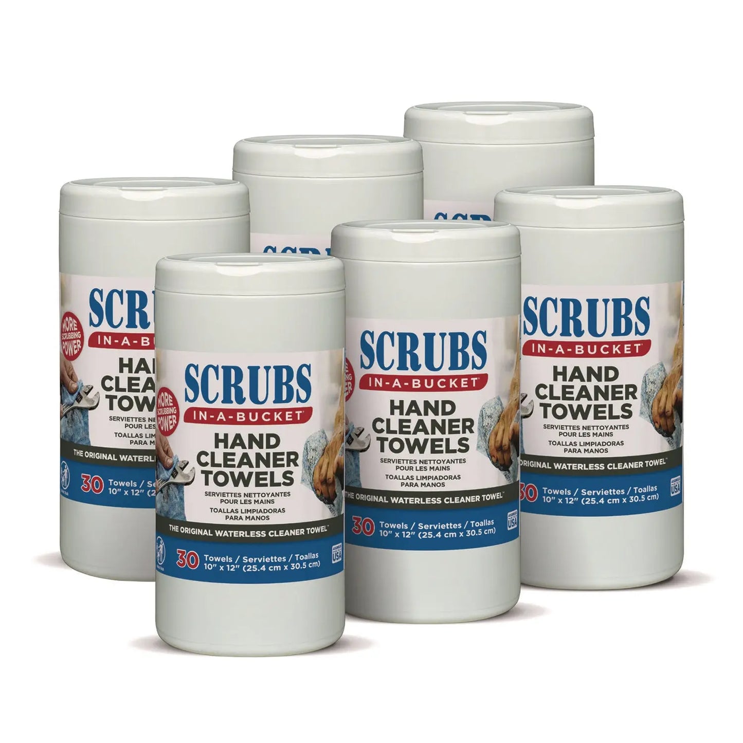 ITW42230CT Hand Cleaner Towels, 1-Ply, 10 x 12, Citrus, Blue/White, 30/Canister, 6/Carton SCRUBS