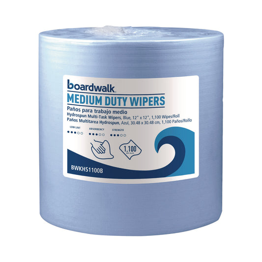 BWKHS1100B Hydrospun Wipers, Medium Duty, 12 x 12, Blue, 1,100/Roll