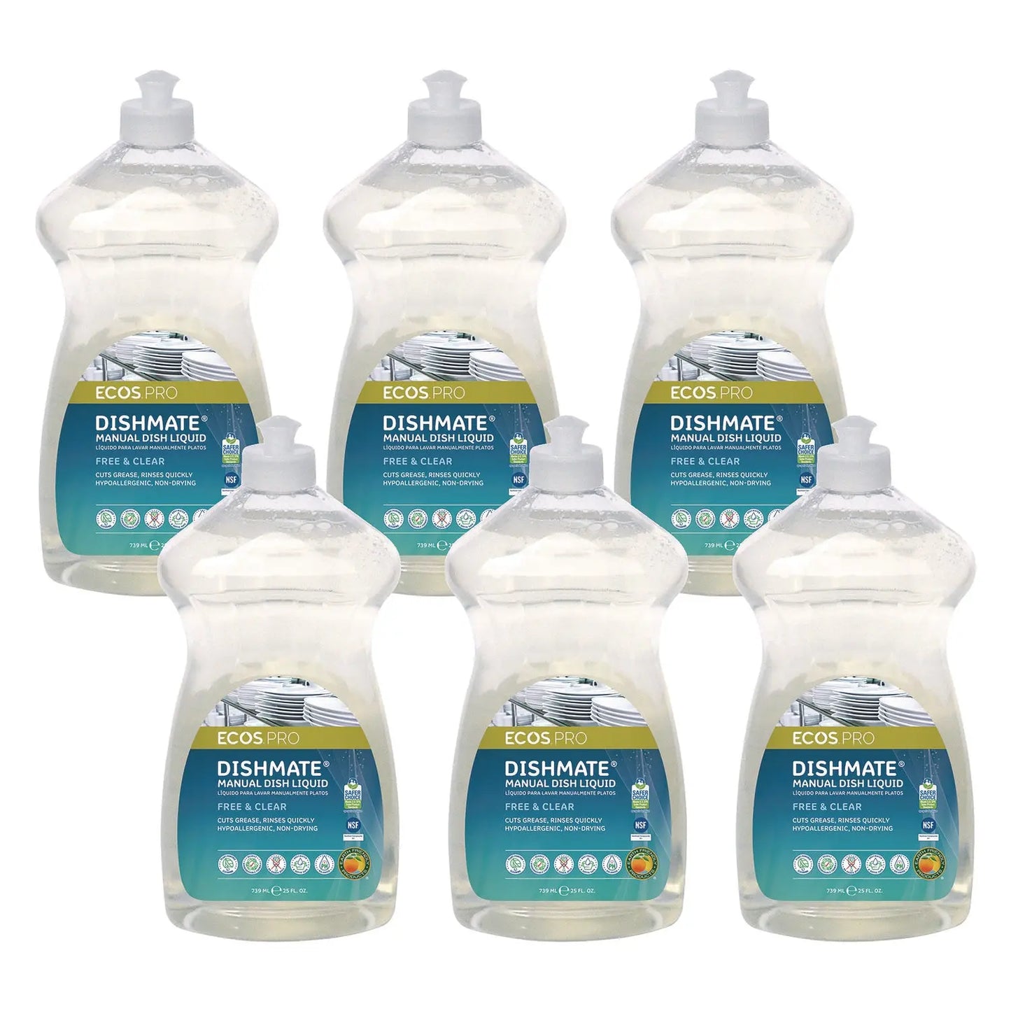 EOPPL97216CT Dishmate Manual Dish Liquid, Free and Clear, 25 oz Squeeze Bottle, 6/Carton ECOS PRO