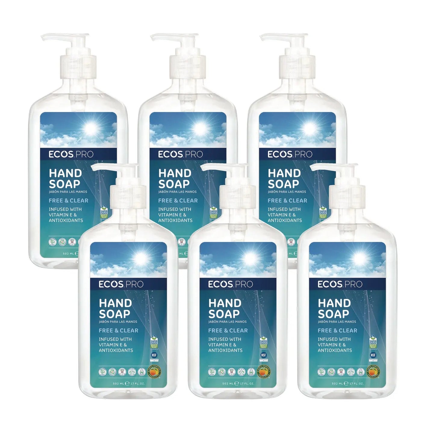 EOPPL96636CT Liquid Hand Soap, Free and Clear Scent, 17 oz, 6/Carton ECOS PRO