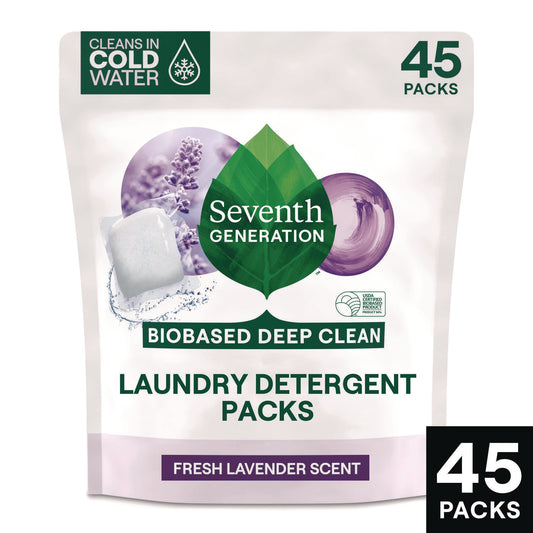 SEV62692700 Natural Laundry Detergent Packs, Powder, Lavender Scent, 45 Packets/Pack, 8/Carton