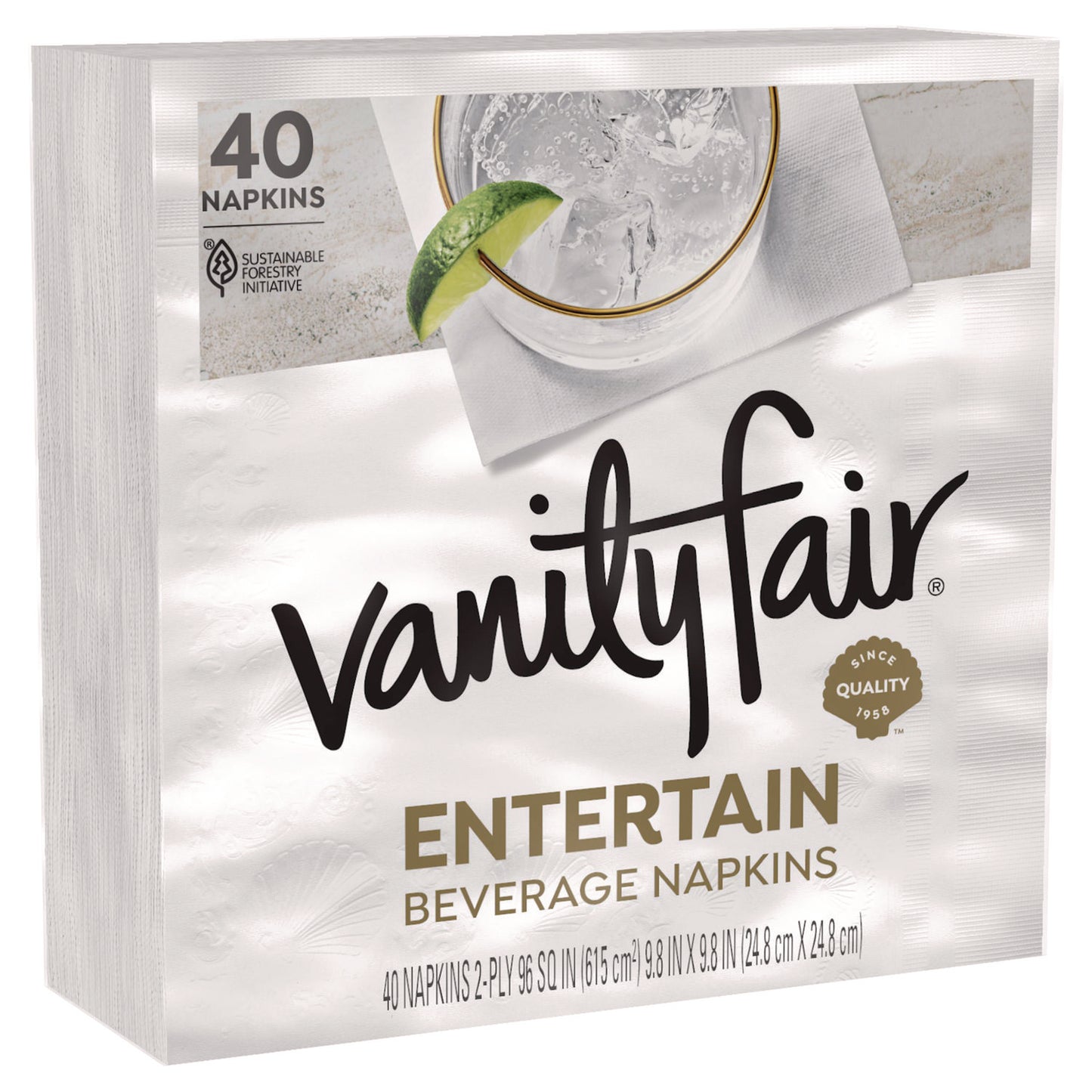 VTF35134 Entertain Beverage Napkins, 2-Ply, 9.8 X 9.8, White, 40/pack, 12 Packs/carton