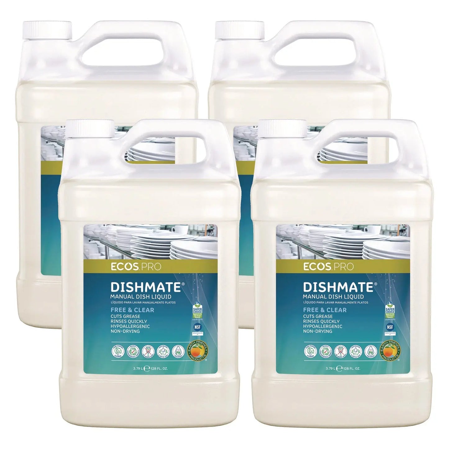 EOPPL972104CT Dishmate Manual Dish Liquid, Free and Clear, 1 gal Jug, 4/Carton ECOS PRO