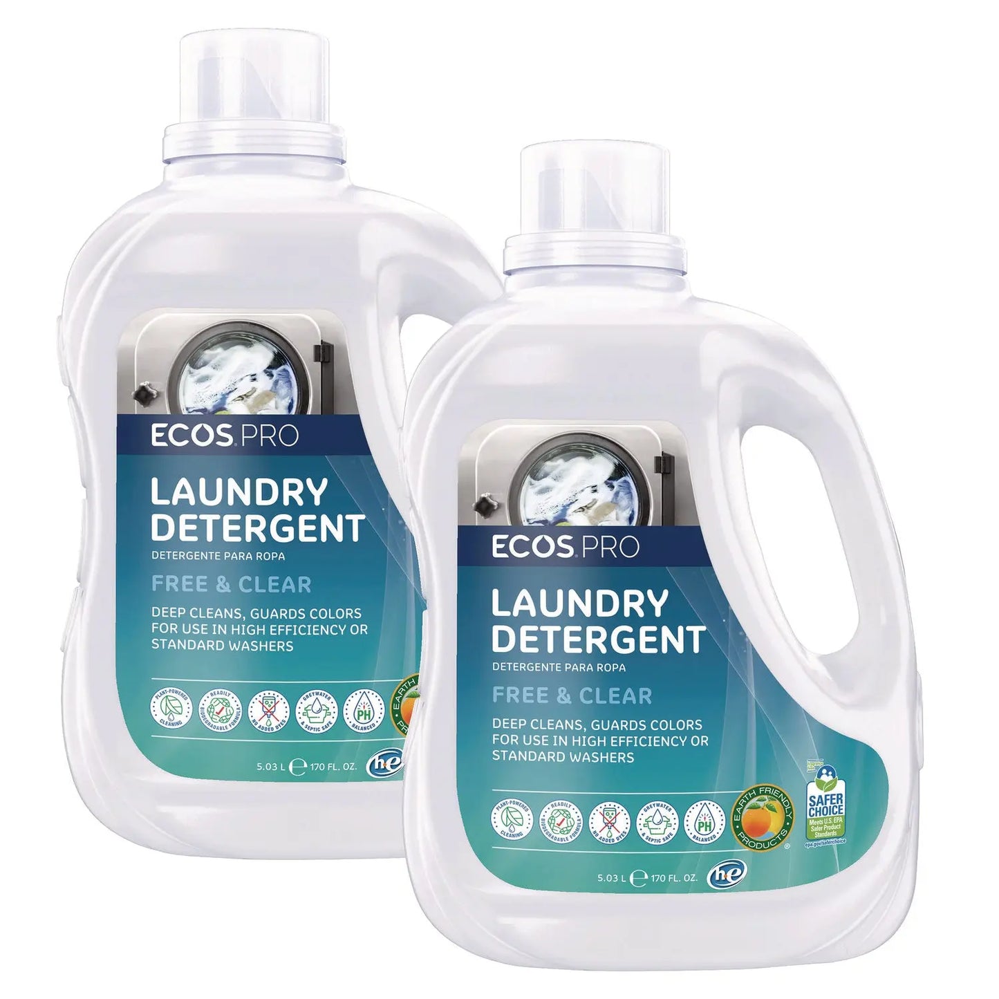 EOPPL937102CT Laundry Detergent Liquid, Free and Clear, 170 oz Jug, 2/Carton ECOS PRO