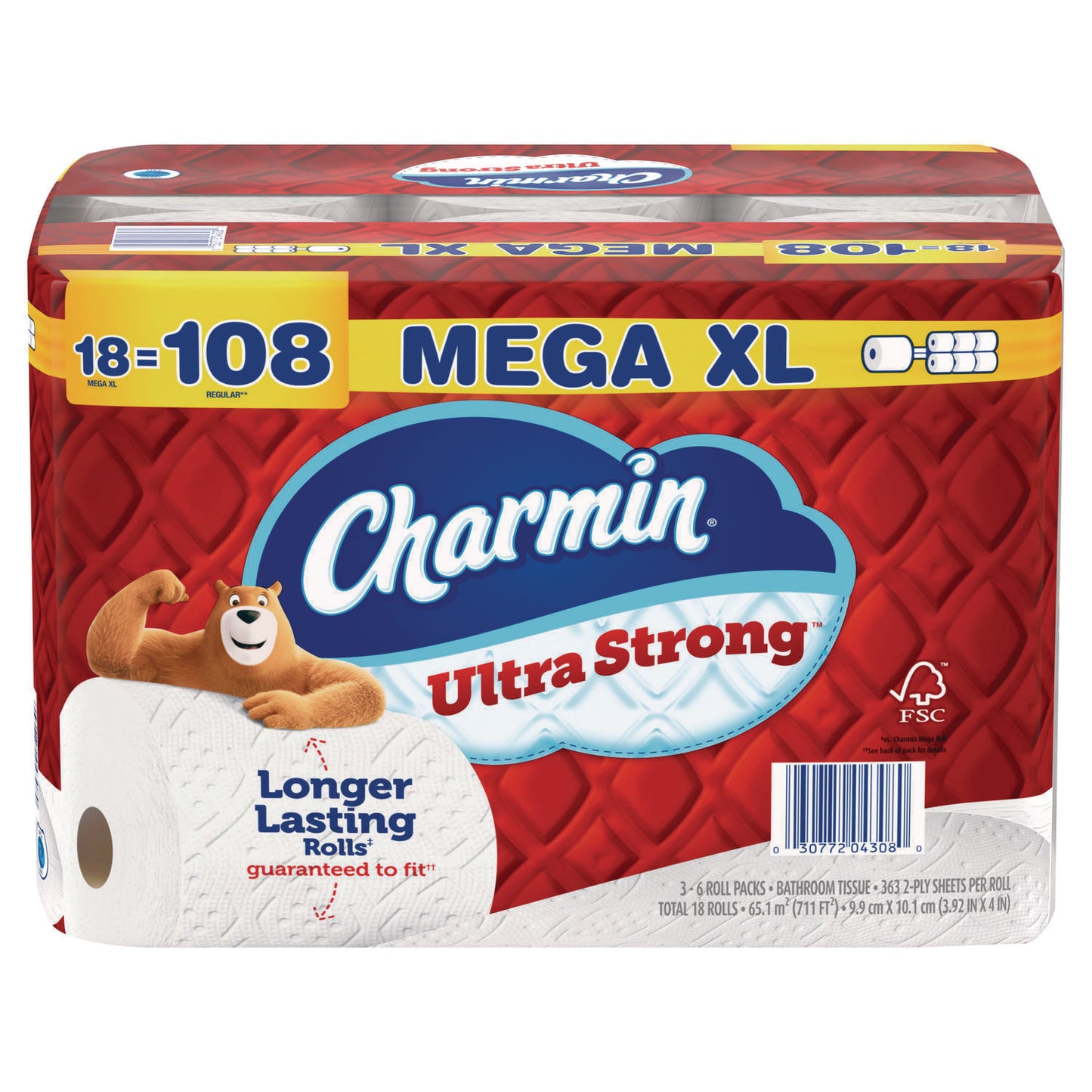 PGC04308 Ultra Strong Bathroom Tissue, Septic Safe, 2-Ply, White, 363 Sheets/Roll, 18 Rolls/Pack