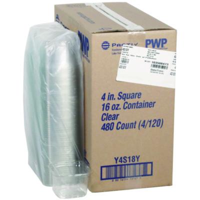 PCT4S18Y PET Square Container, 16 oz, 4 x 4 x 3, Clear, Plastic, 480/Carton
