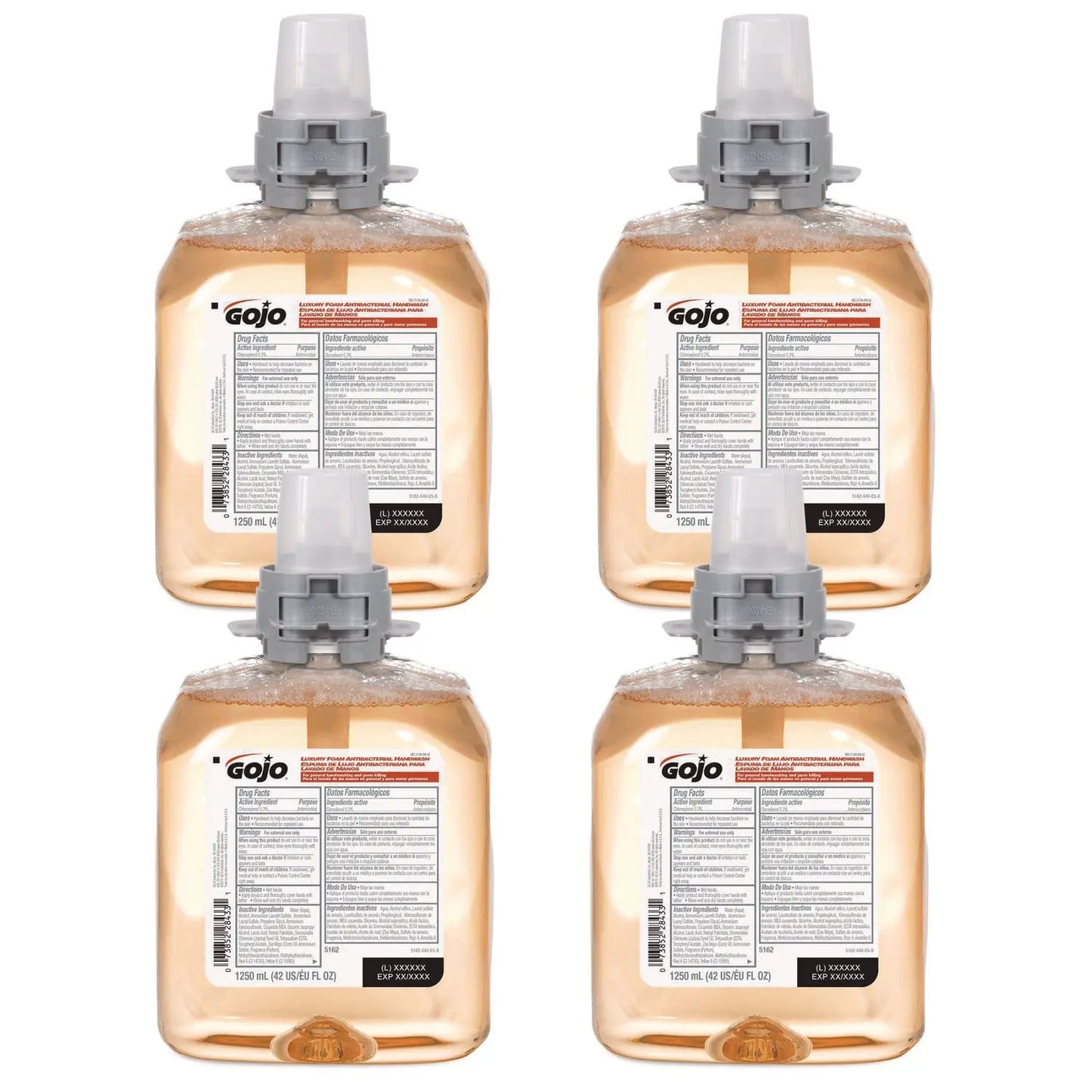 GOJ516204CT Luxury Foam Antibacterial Handwash Refill, Fresh Fruit Scent, 1,250 mL, 4/Carton GOJO