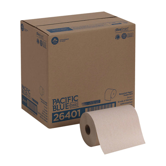 GPC26401 Pacific Blue Basic Recycled Paper Towel Roll, 1-Ply, 7.88 x 350 ft, Brown, 12 Rolls/Carton