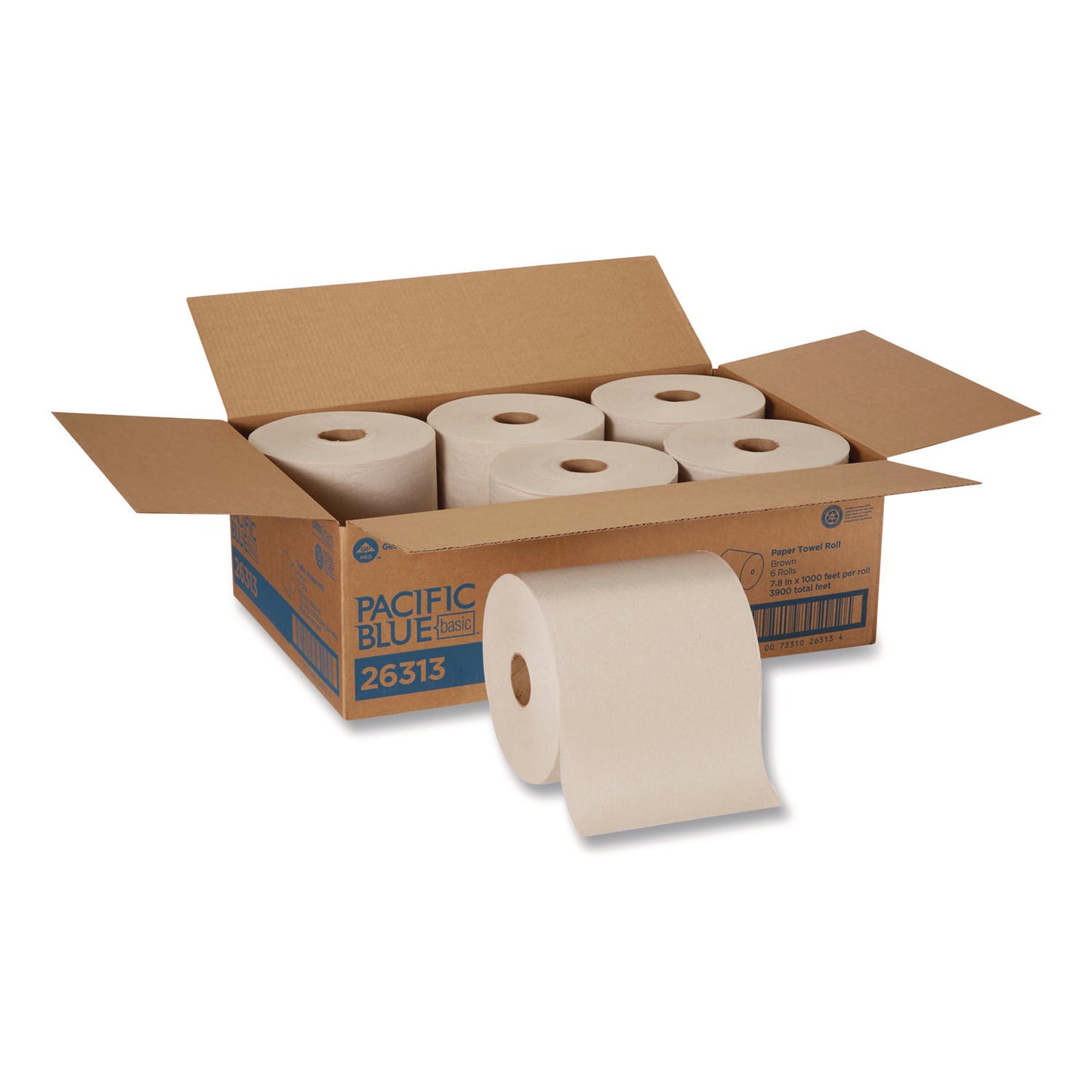 GPC26313 Pacific Blue Basic Recycled Paper Towel Roll, 1-Ply, 7.87 " x 1,000 ft, Brown, 6/Carton