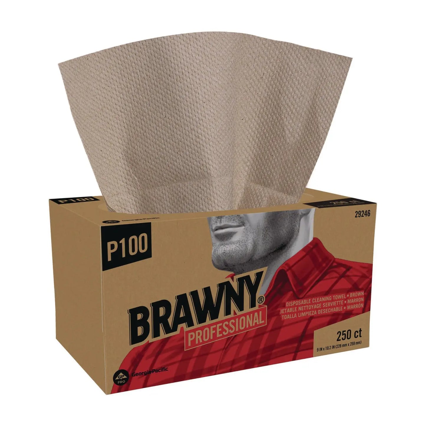 GPC29246 All Purpose Wipers, 1-Ply, 9 x 10.25, Brown, 250 Wipers/Box, 24 Boxes/Carton Brawny Professional