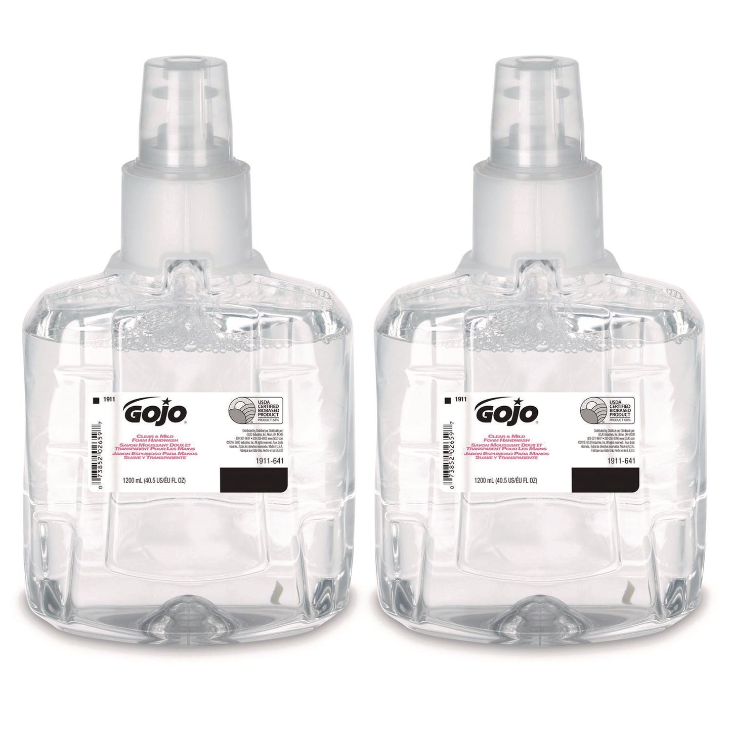 GOJ191102CT Clear and Mild Foam Handwash Refill, For LTX-12 Dispenser, Fragrance-Free, 1,200 mL, 2/Carton