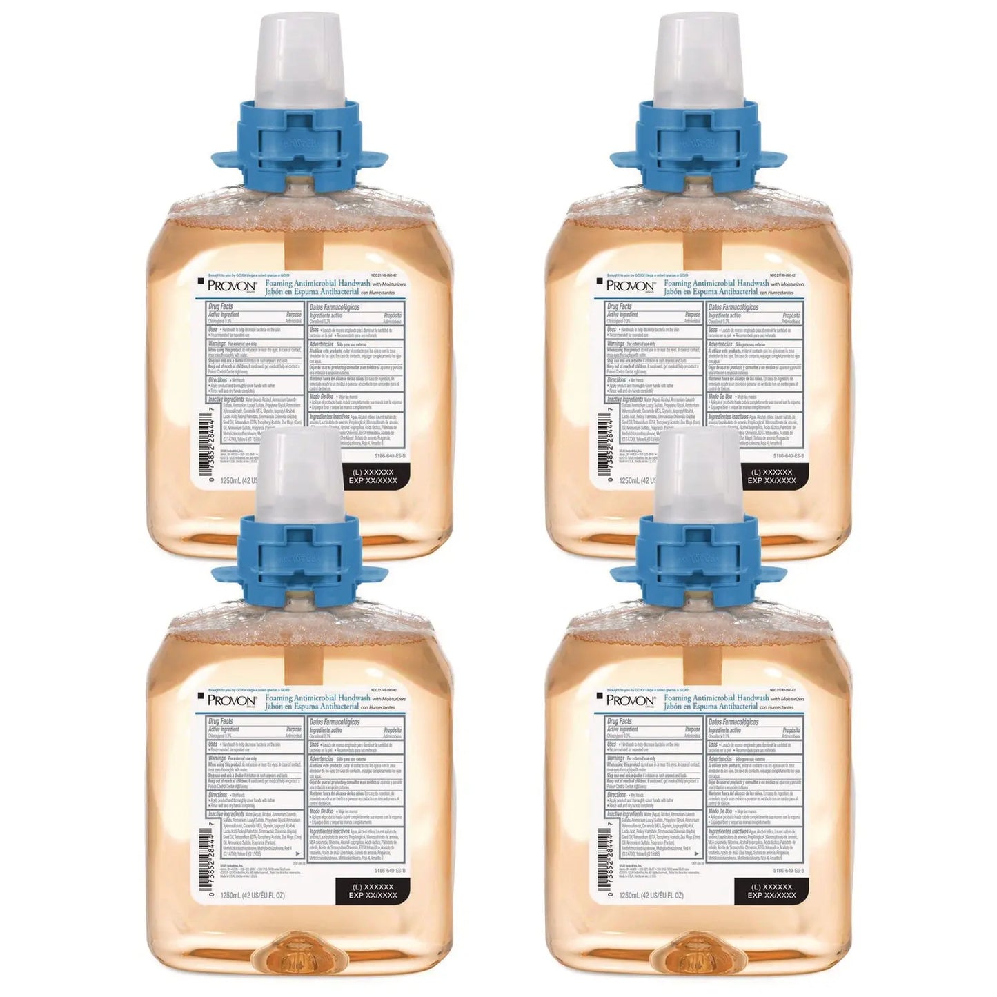 GOJ518604CT Foaming Antimicrobial Handwash/Moisturizer Refill, For FMX-12 Dispenser, Light Fruity Scent, 1,250 mL, 4/Carton PROVON