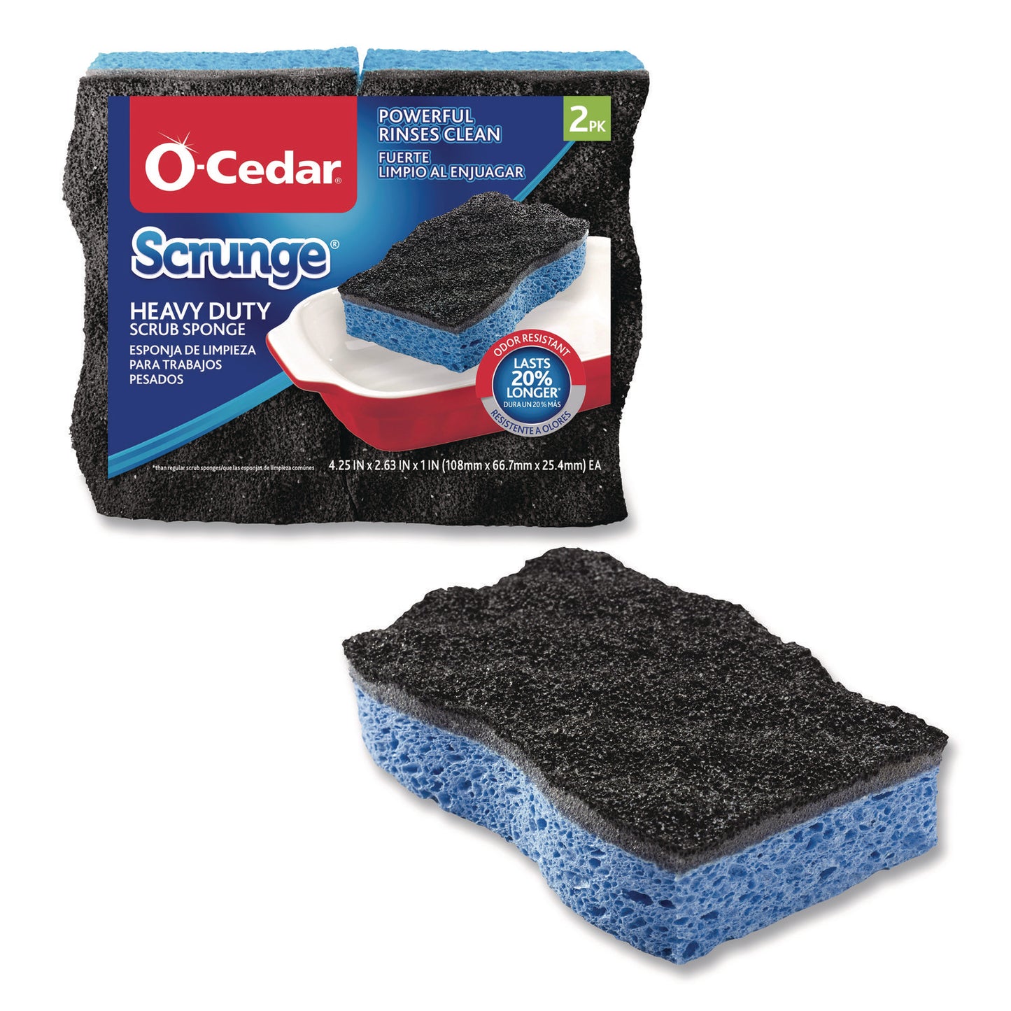 FHD148377CT Scrunge Heavy-Duty Sponge, 2.63 x 4.25, 1" Thick, Black/Blue, 2/Pack, 8 Packs/Carton