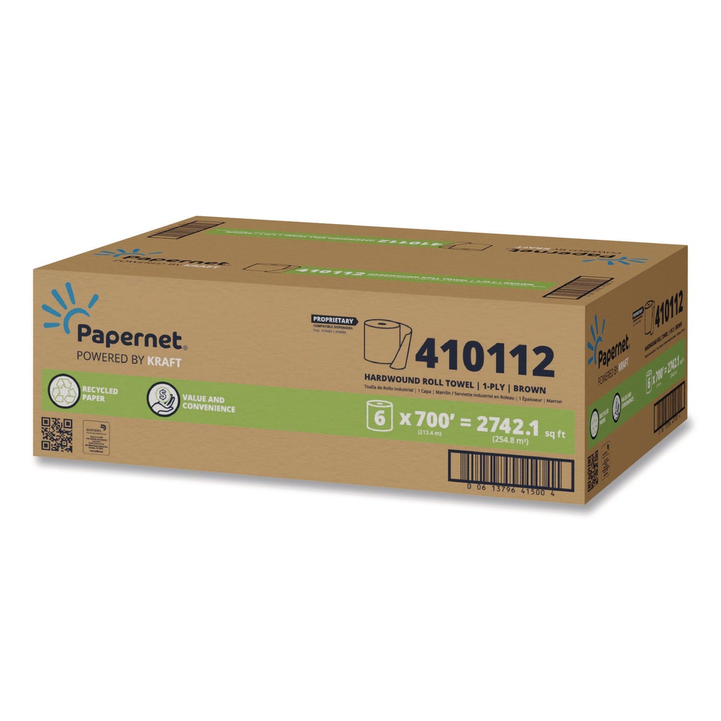 SOD410112 HyTech Seas Hardwound Roll Towel Kraft, 1-Ply, 7.9" x 700 ft, Brown, 6/Carton Papernet