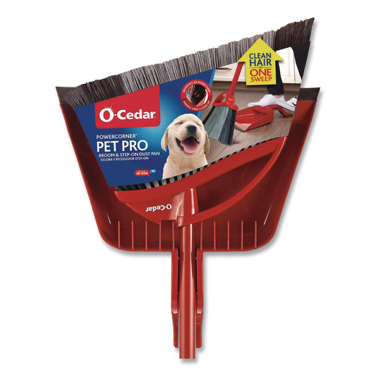 FHD168020EA PowerCorner Pet Pro Broom and Step-On Dust Pan, 48" Handle, Red/Black/Gray