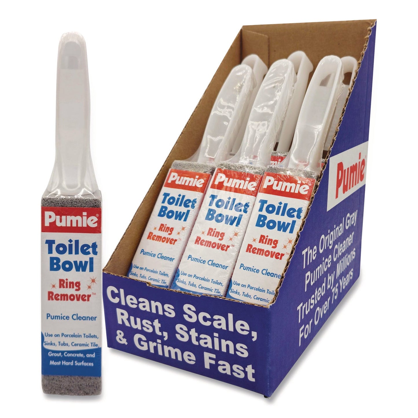 UPMJAN6 Toilet Bowl Ring Remover with Handle, 1.25 x 5, Gray, 6/Pack Pumie