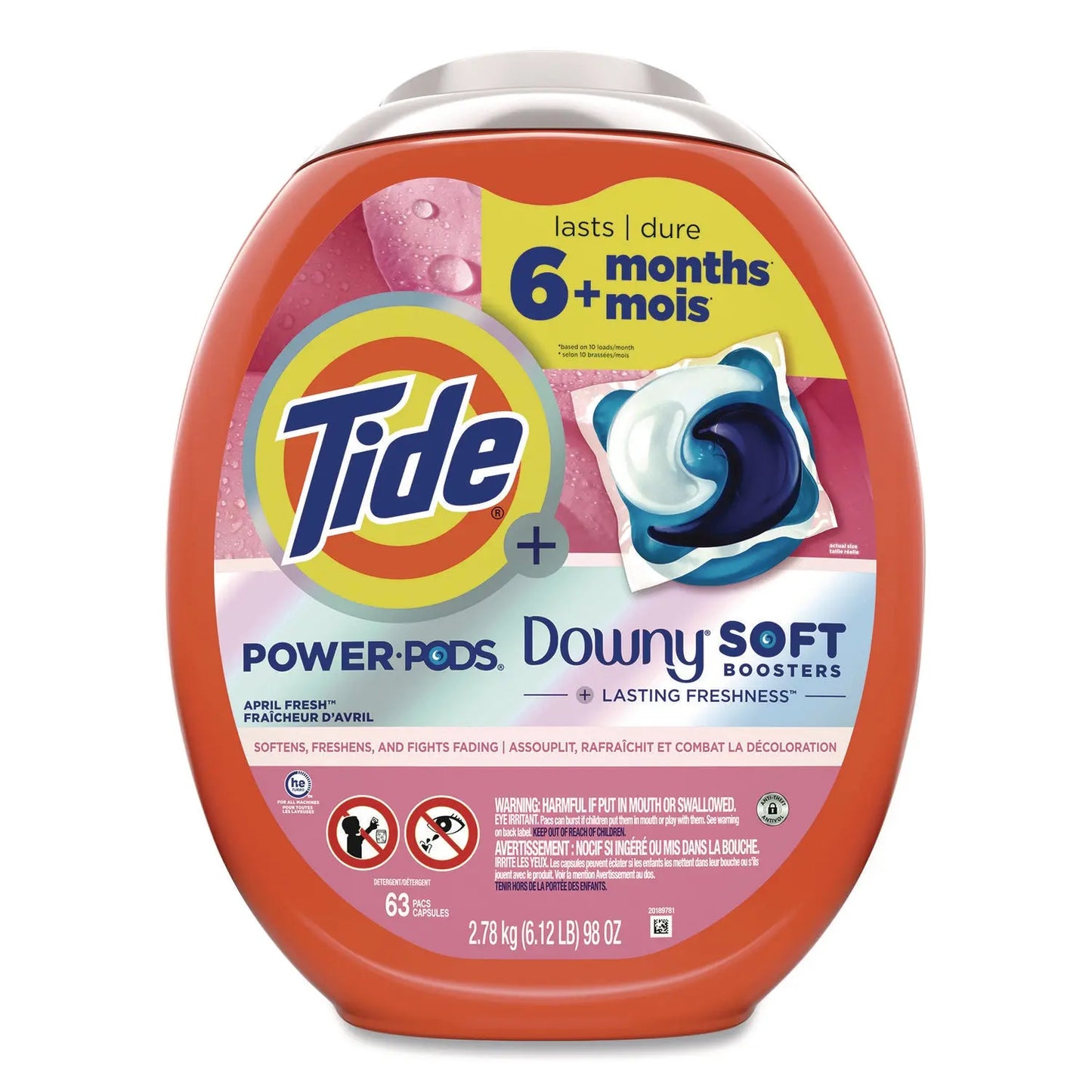 PGC11807 Power PODS Plus Downy Laundry Detergent, April Fresh Scent, 98 oz Tub, 63 Pods/Tub Tide