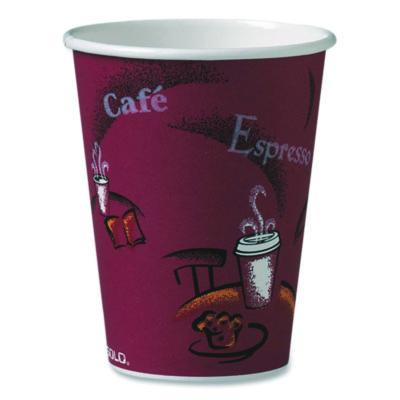SCCOF12BI0041 Paper Hot Drink Cups in Bistro Design, 12 oz, Maroon, 300/Carton