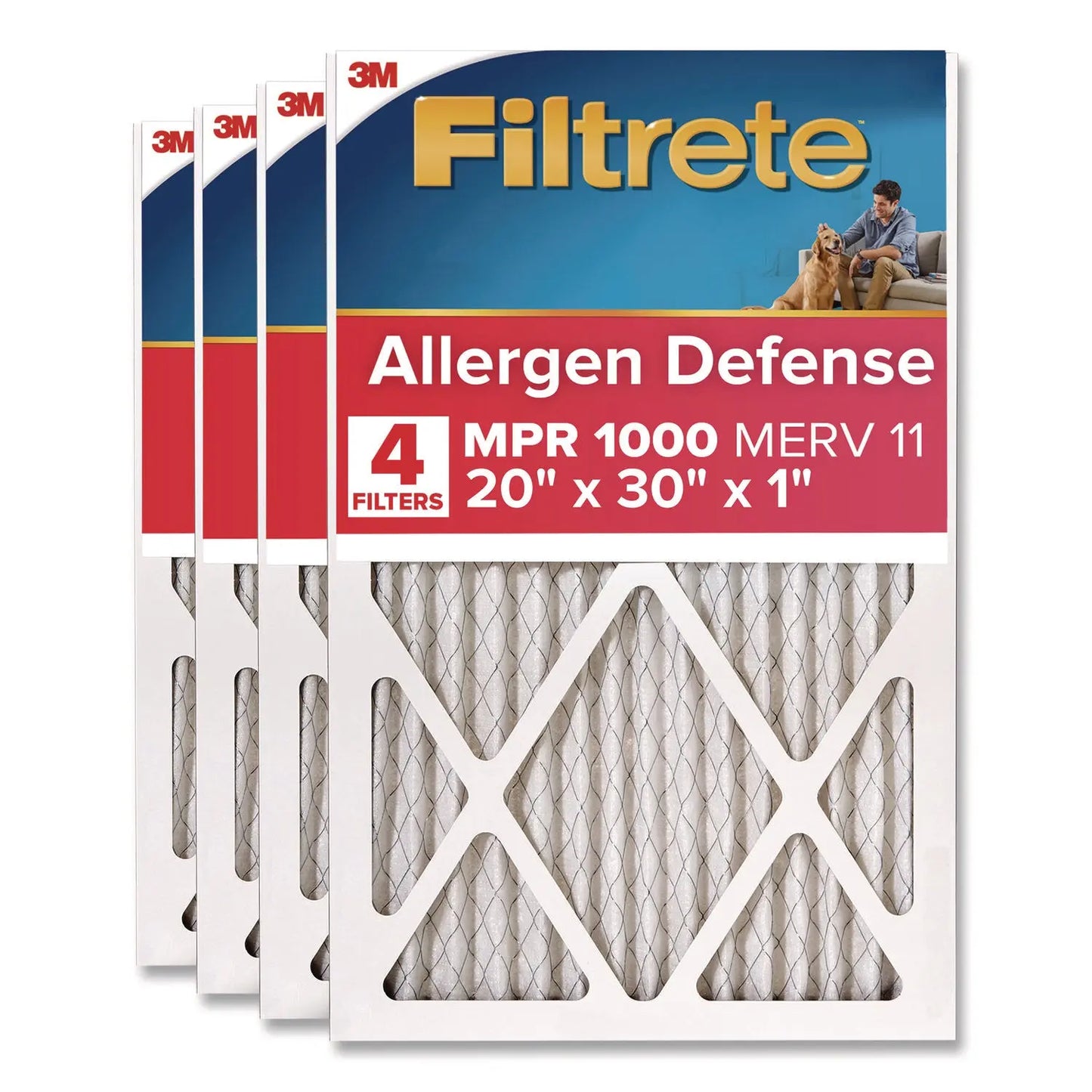 MMM98224CA Allergen Defense Air Filter, MERV 11, MPR 1000, 20 x 30, 4/Carton Filtrete