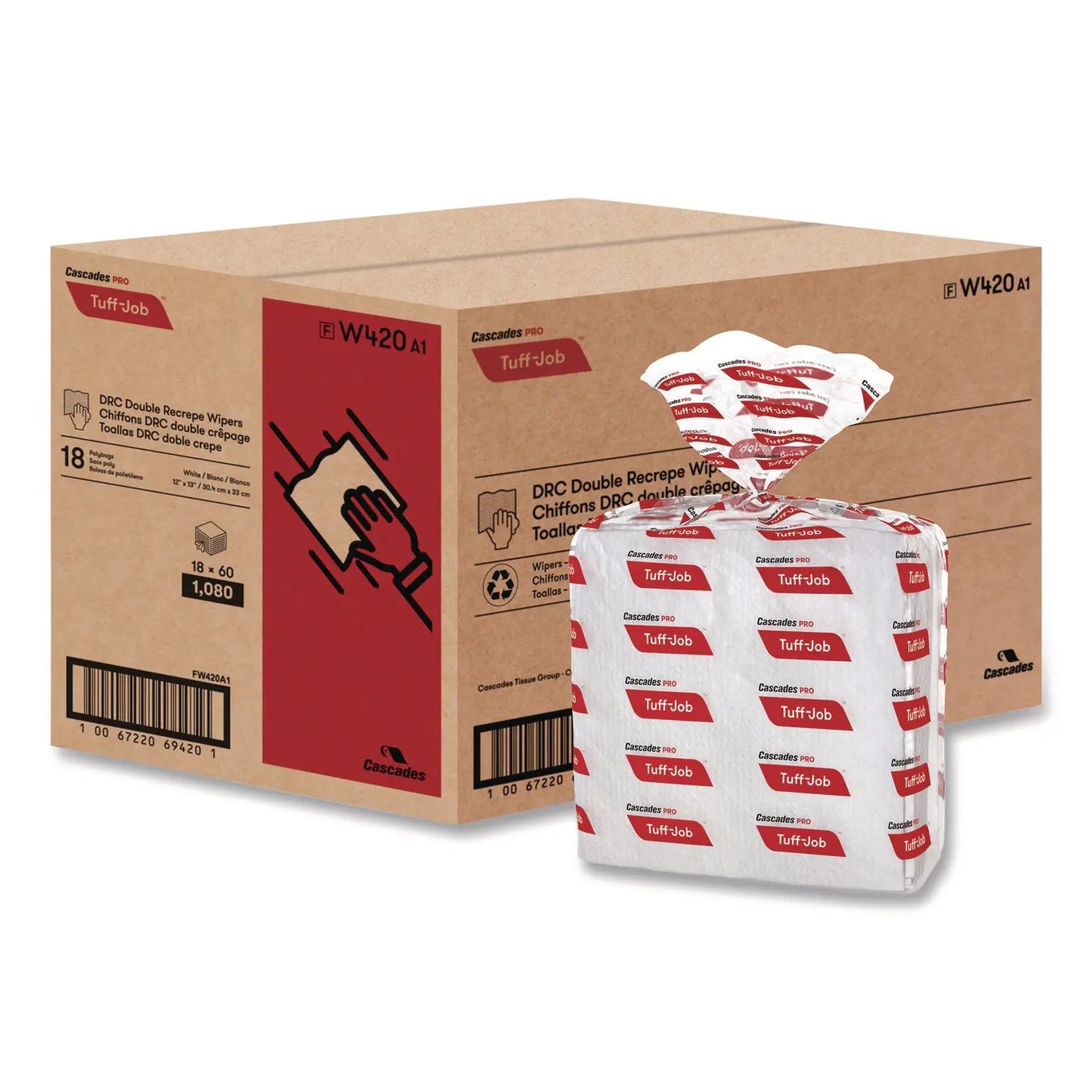 CSDW420 Tuff-Job S400 Drc Wipers, Medium, 12 X 13, White, 60/pack, 18 Pack/carton Cascades PRO
