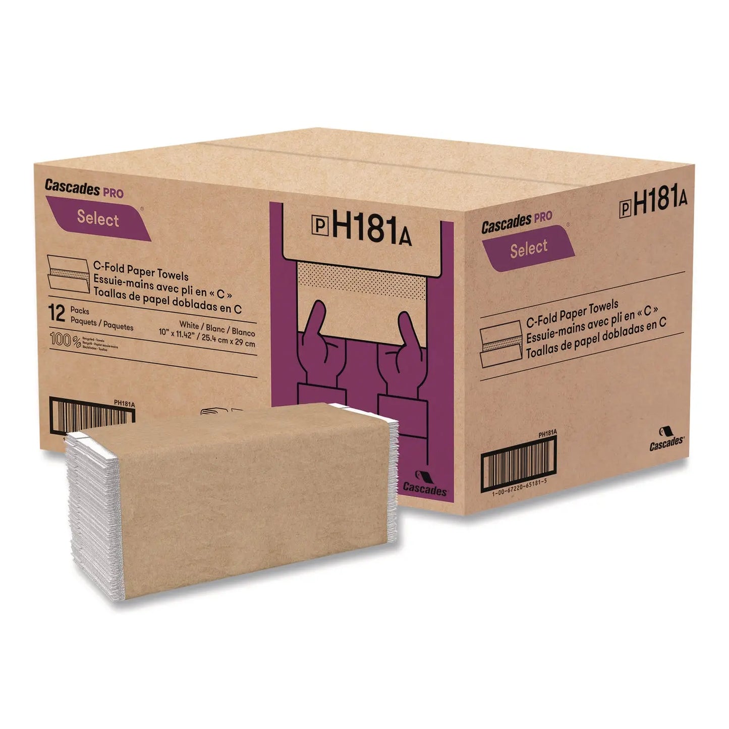 CSDH181 Select Folded Paper Towels, C-Fold Towels, 1-Ply, 3.75 x 10, White, 198 Towels/Pack, 12 Packs/Carton Cascades PRO
