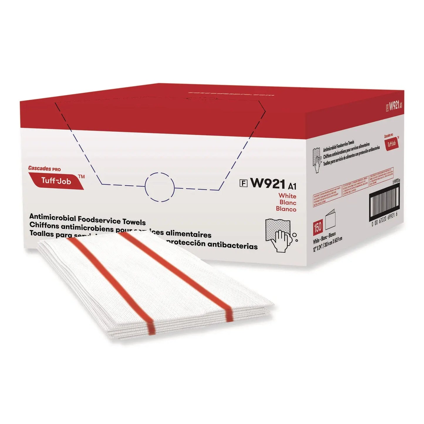 CSDW921 Tuff-Job S900 Antimicrobial Foodservice Towels, 12 x 24, White/Red, 150/Carton Cascades PRO