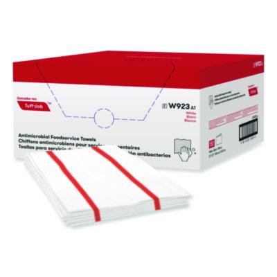 CSDW923 Tuff-Job Guard Antimicrobial Towels, 12 x 21, 1/4 Fold, White/Red, 150/Carton
