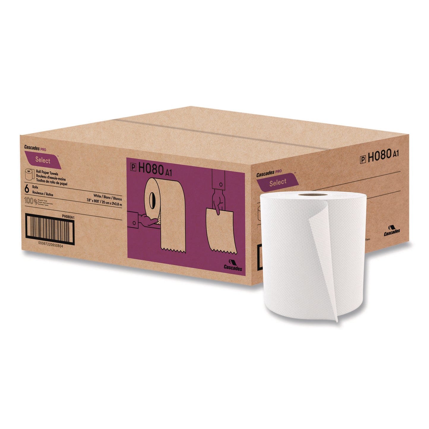 CSDH080 Select Roll Paper Towels, 1-Ply, 7.9" x 800 ft, White, 6 Rolls/Carton