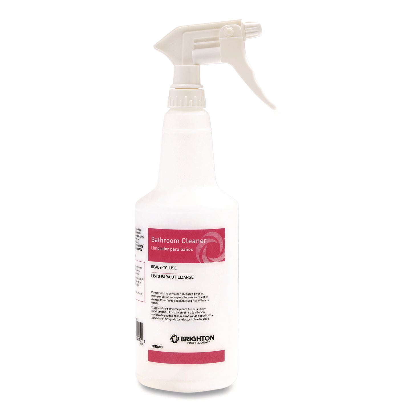HOSBPR28381CC Trigger Spray Bottle for Portion Packet Bathroom Cleaners, 32 oz, White/Pink