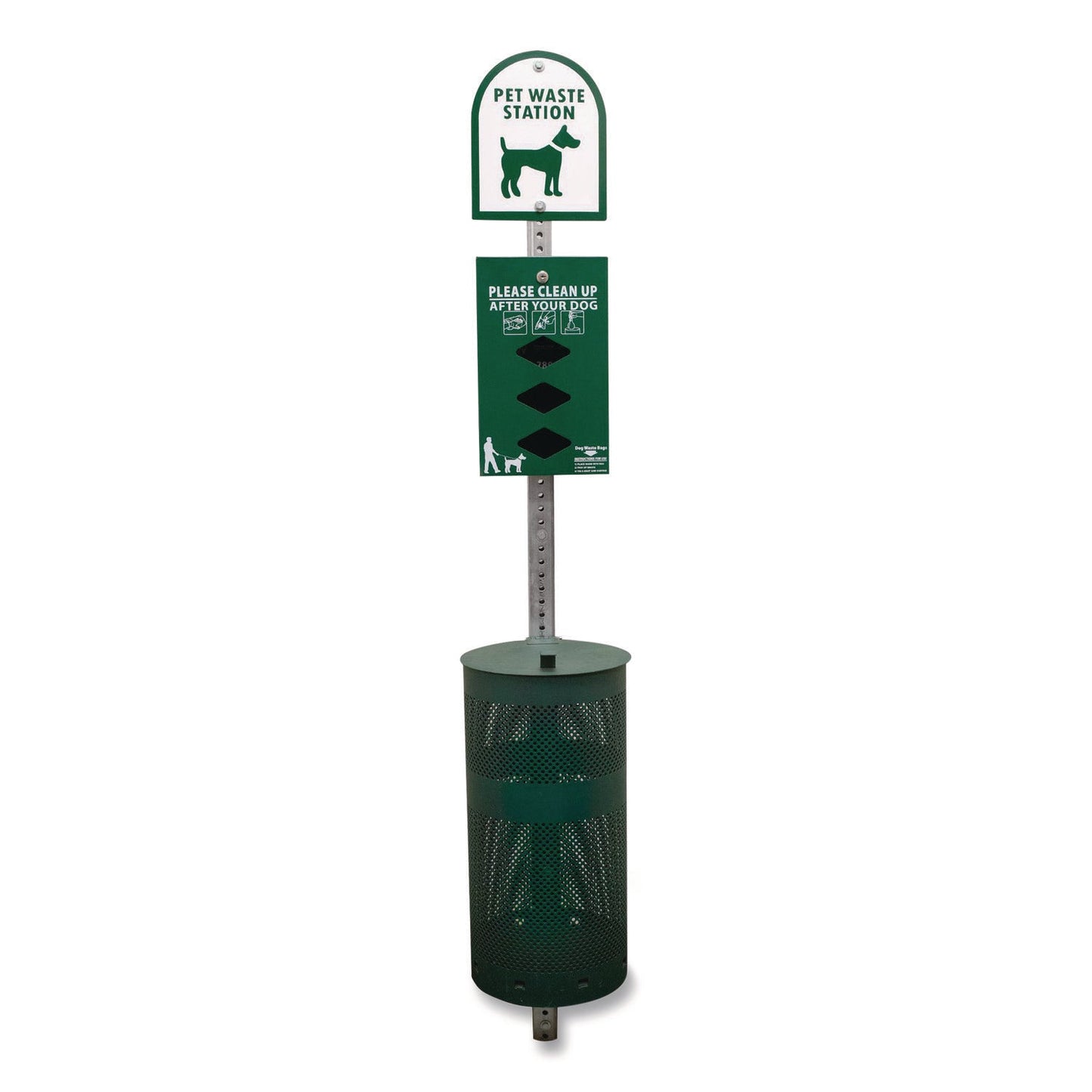 TCO28000 Dog Waste Station, 12 gal, Open Top, Green/White Tatco