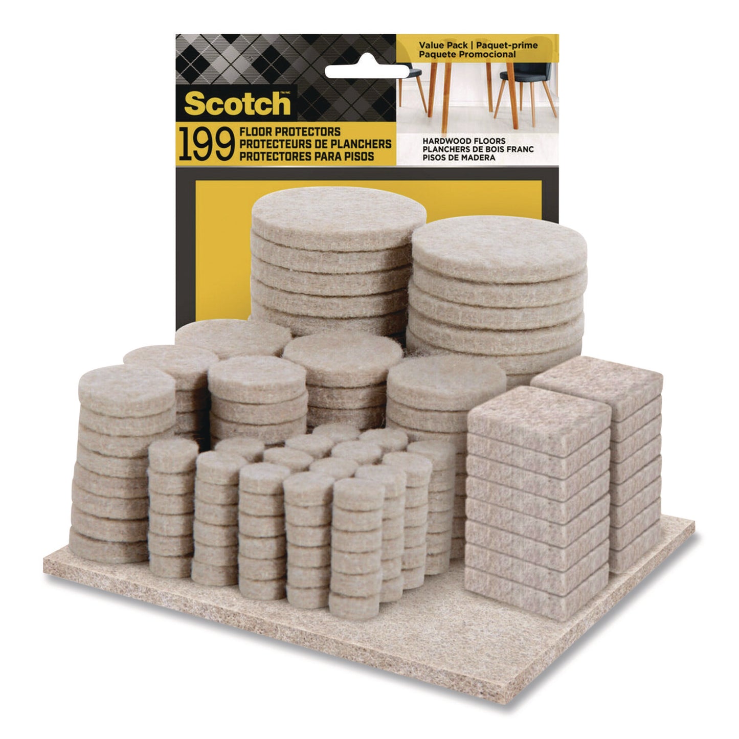 MMMFP845199NA Felt Pad Protectors, Assorted Sizes and Shapes, Beige, 199/Pack