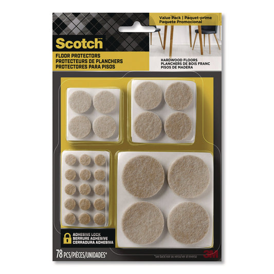 MMMSP855NA Felt Pad Protectors, Assorted Round, Beige, 78/Pack