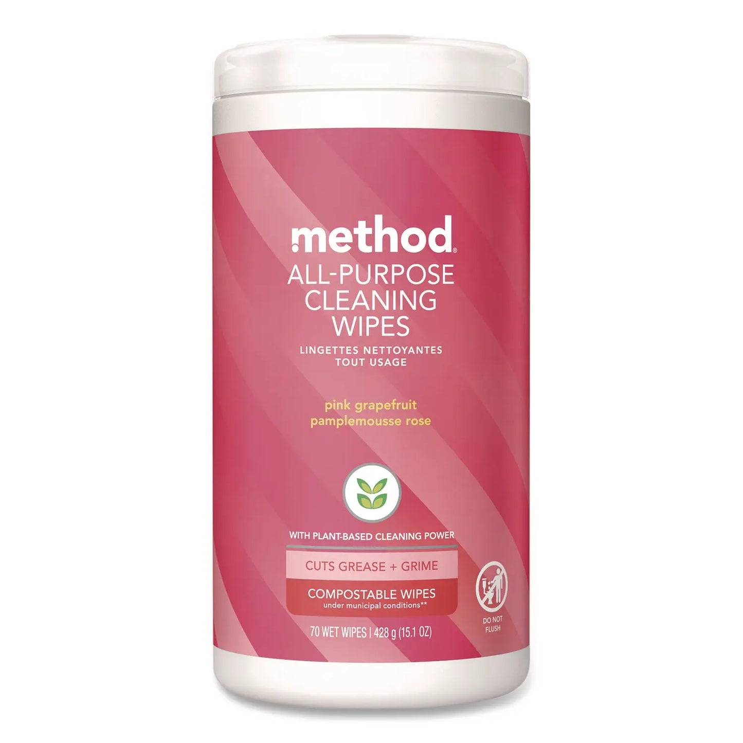 MTH365347 All Purpose Cleaning Wipes, 1 Ply, Pink Grapefruit, White, 70/Pack Method