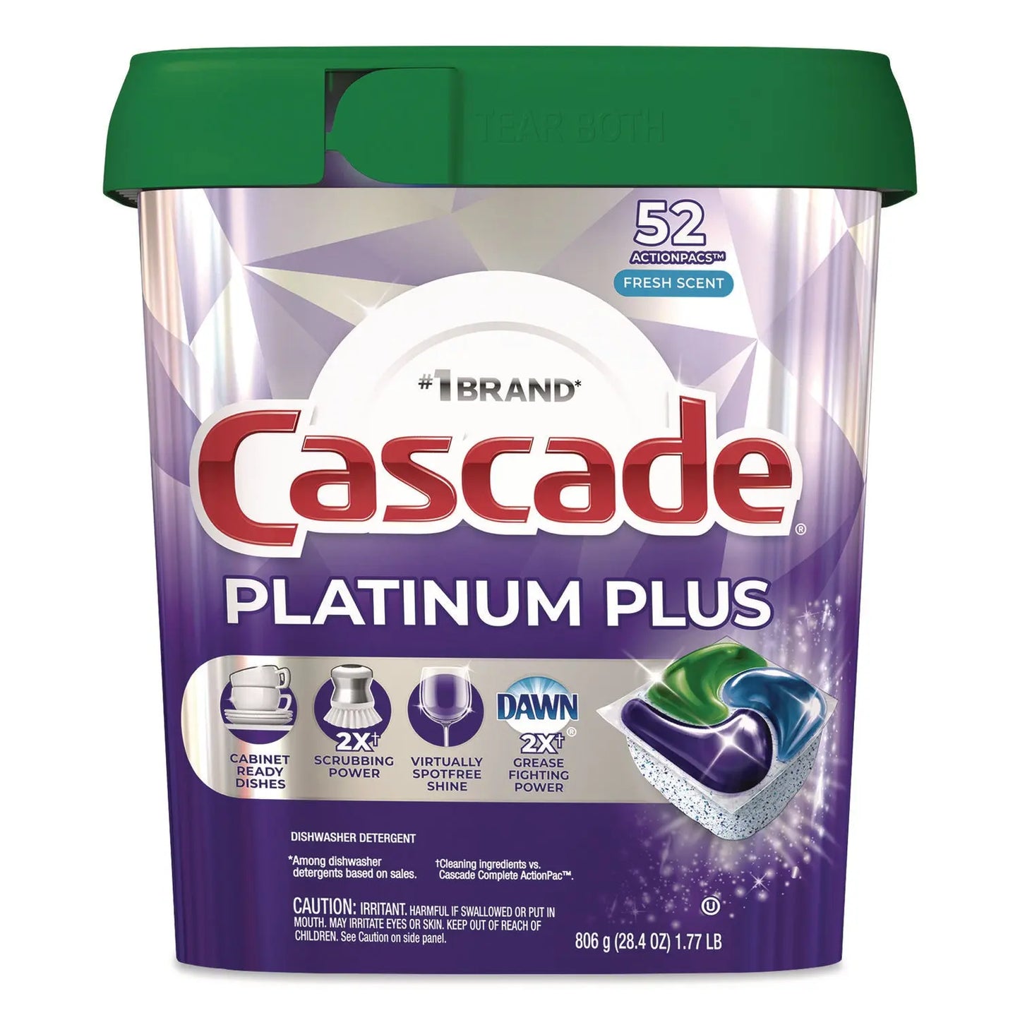 PGC06156PK Platinum Plus ActionPacs Dishwasher Detergent Pods, Fresh Scent, 28.4 oz Tub, 47/Pack Cascade