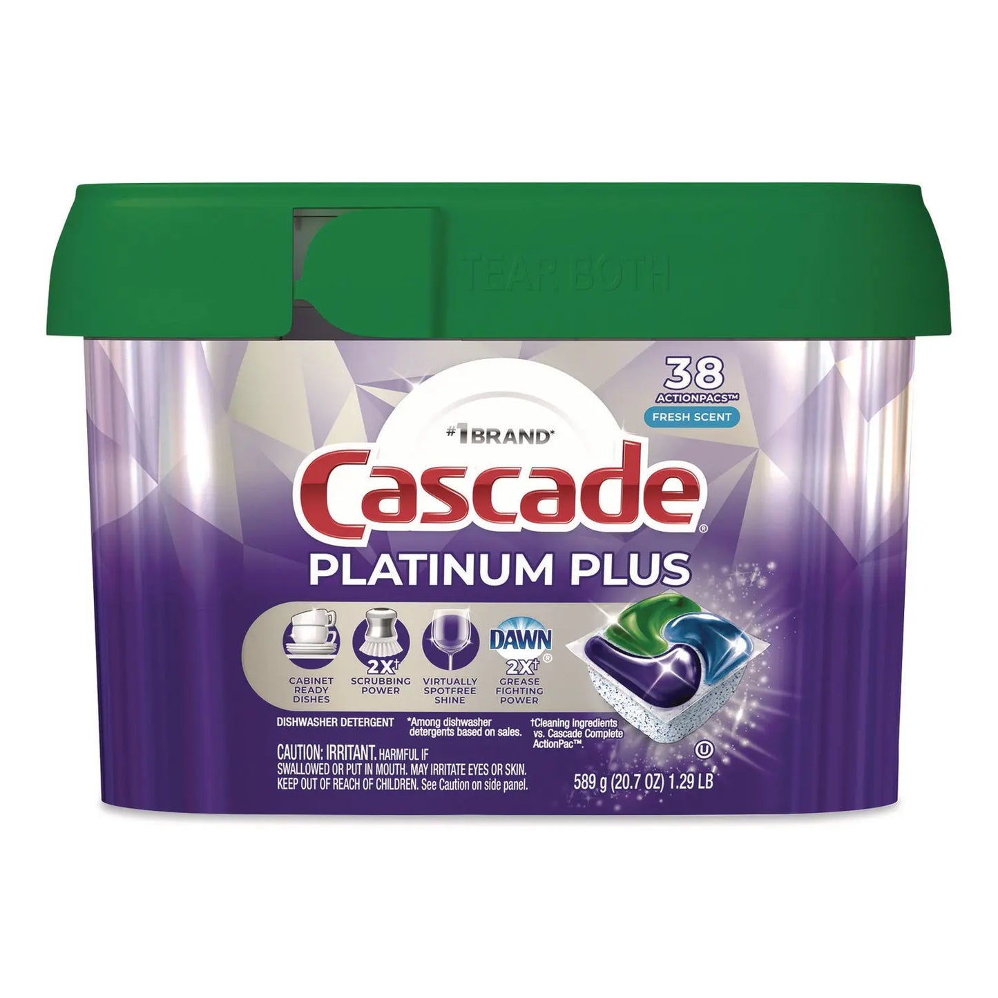 Platinum Plus ActionPacs Dishwasher Detergent Pods, Fresh Scent, 20.7 oz Tub, 31/Pack Cascade