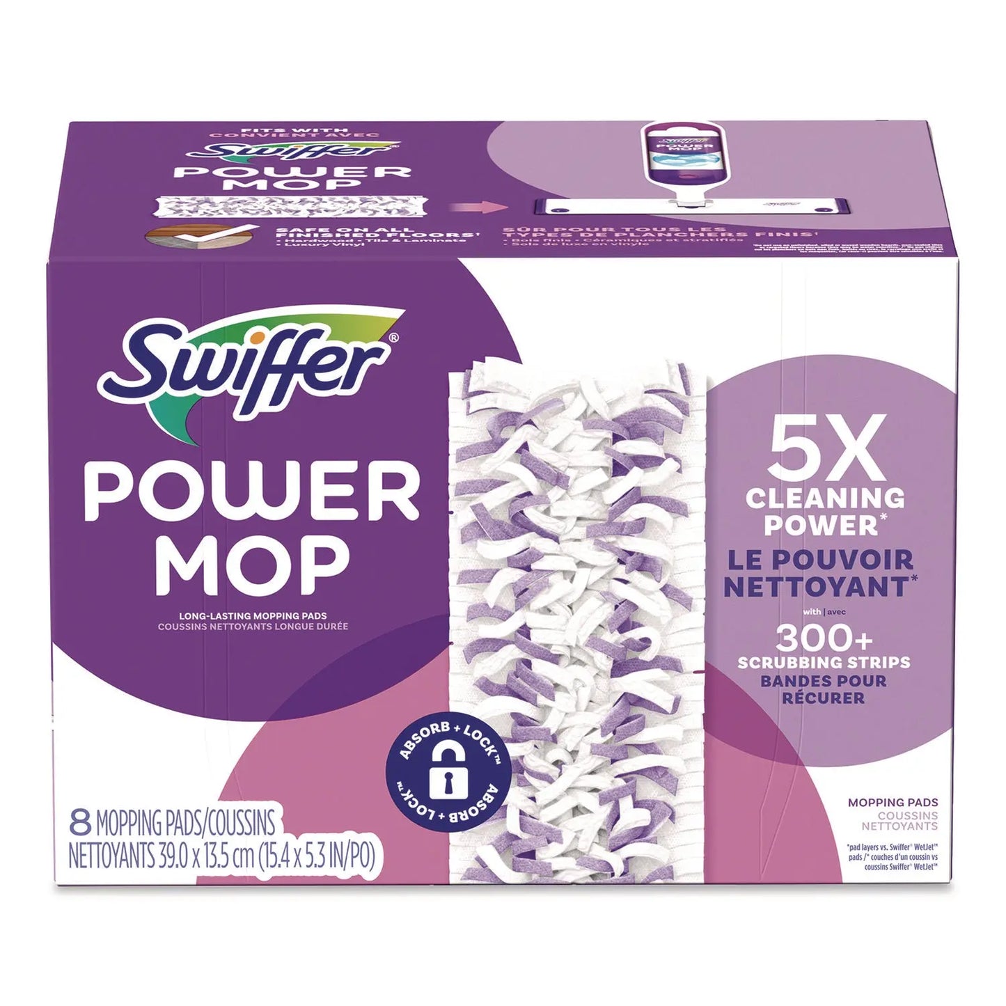 PGC08189PK PowerMop Mopping Pads, 15.4 x 5.3, White/Purple, 8/Pack Swiffer