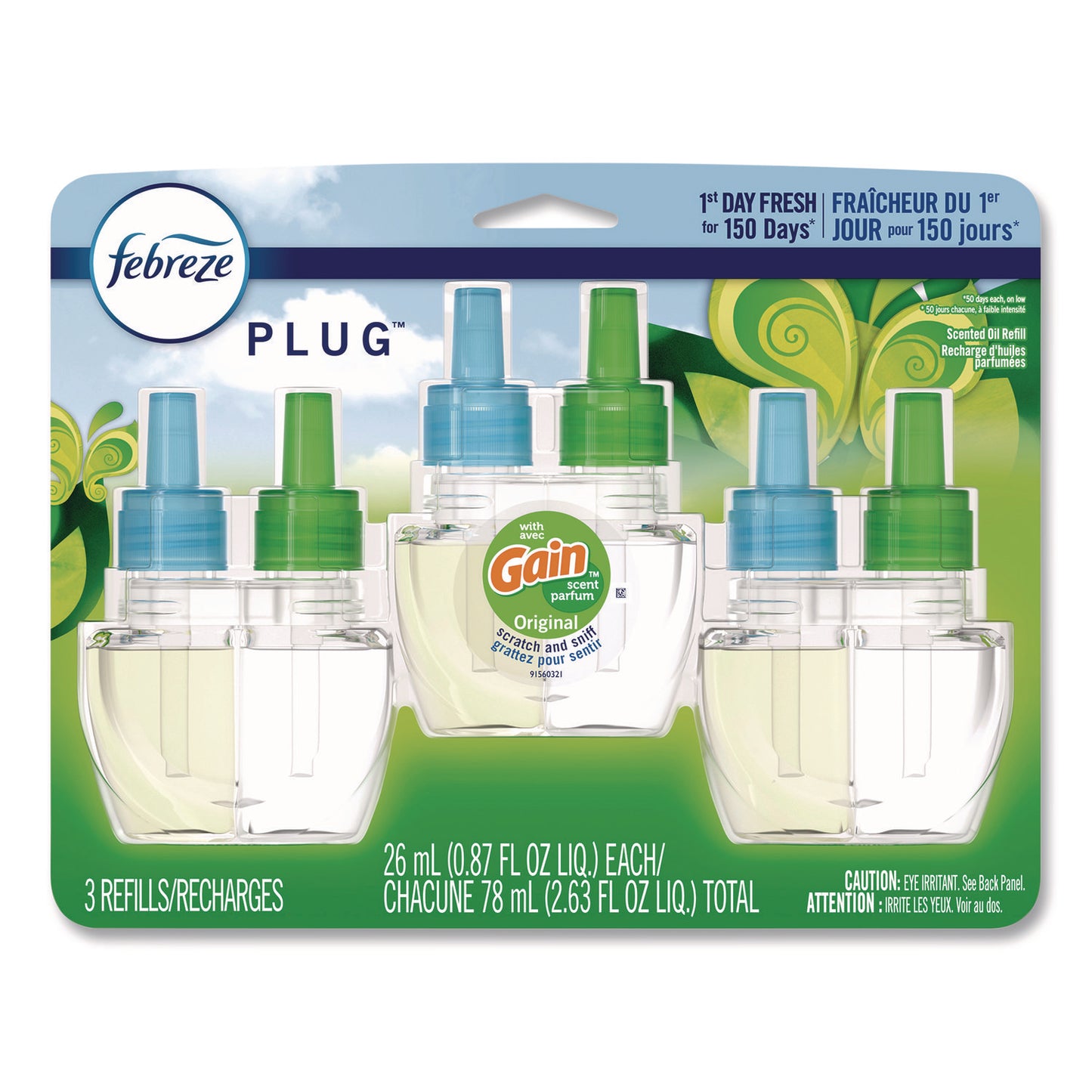PGC54341EA PLUG Air Freshener Refills, Gain Original, 0.87 oz, 3/Pack