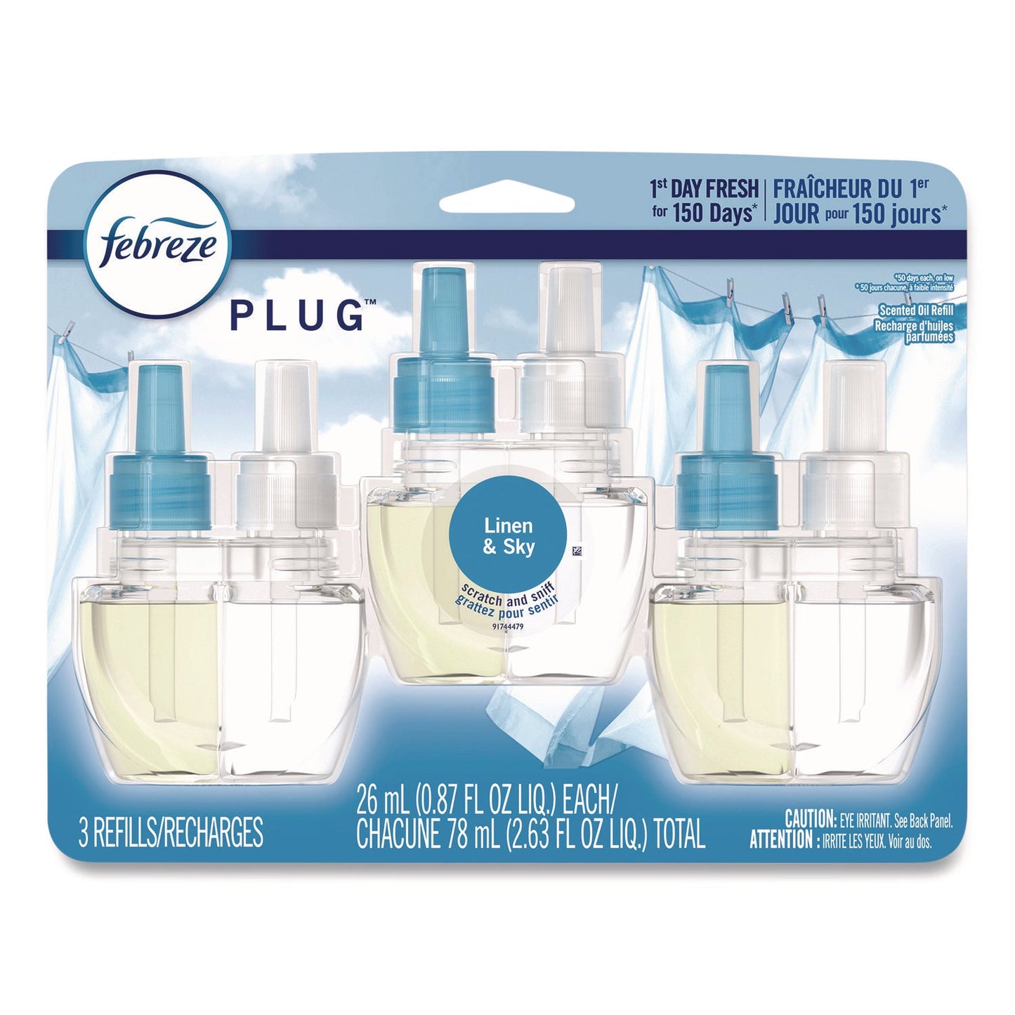 PGC54344EA PLUG Air Freshener Refills, Linen and Sky, 0.87 oz, 3/Pack Febreze