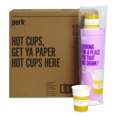 PRKPK45592CT Paper Hot Cups, 8 oz, White/Yellow, 500/Carton PERK