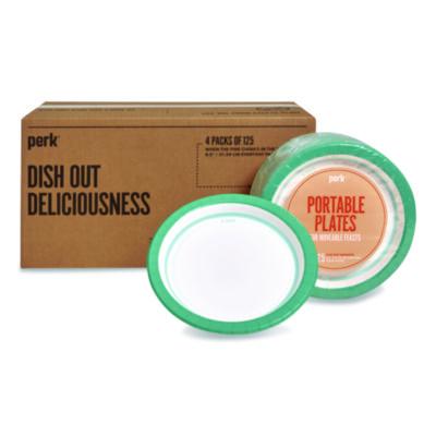 PRKPK54329CT Medium-Weight Paper Plates, 8.5" dia, White/Teal, 500/Carton PERK