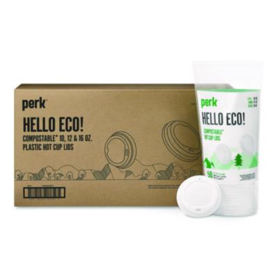 PRKPK56218CT Compostable Plastic Hot Cup Lids, Fits 10 oz to 16 oz Hot Cups, Plastic, White, 500/Carton PERK