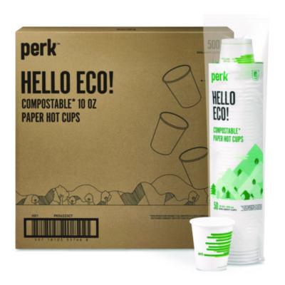 PRKPK56223CT Eco-ID Compostable Paper Hot Cups, 10 oz, White/Green, 500/Carton PERK