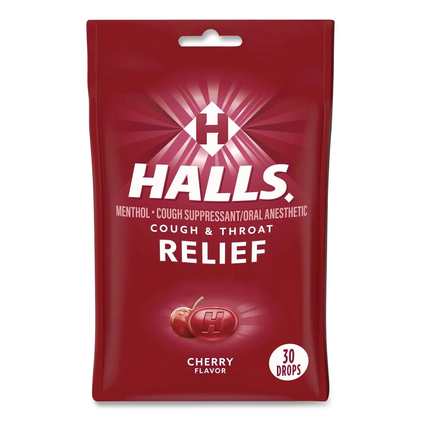 LIL621825221OWN Relief Menthol Cough Suppressant - Oral Anesthetic, Cherry, 30/Pack HALLS