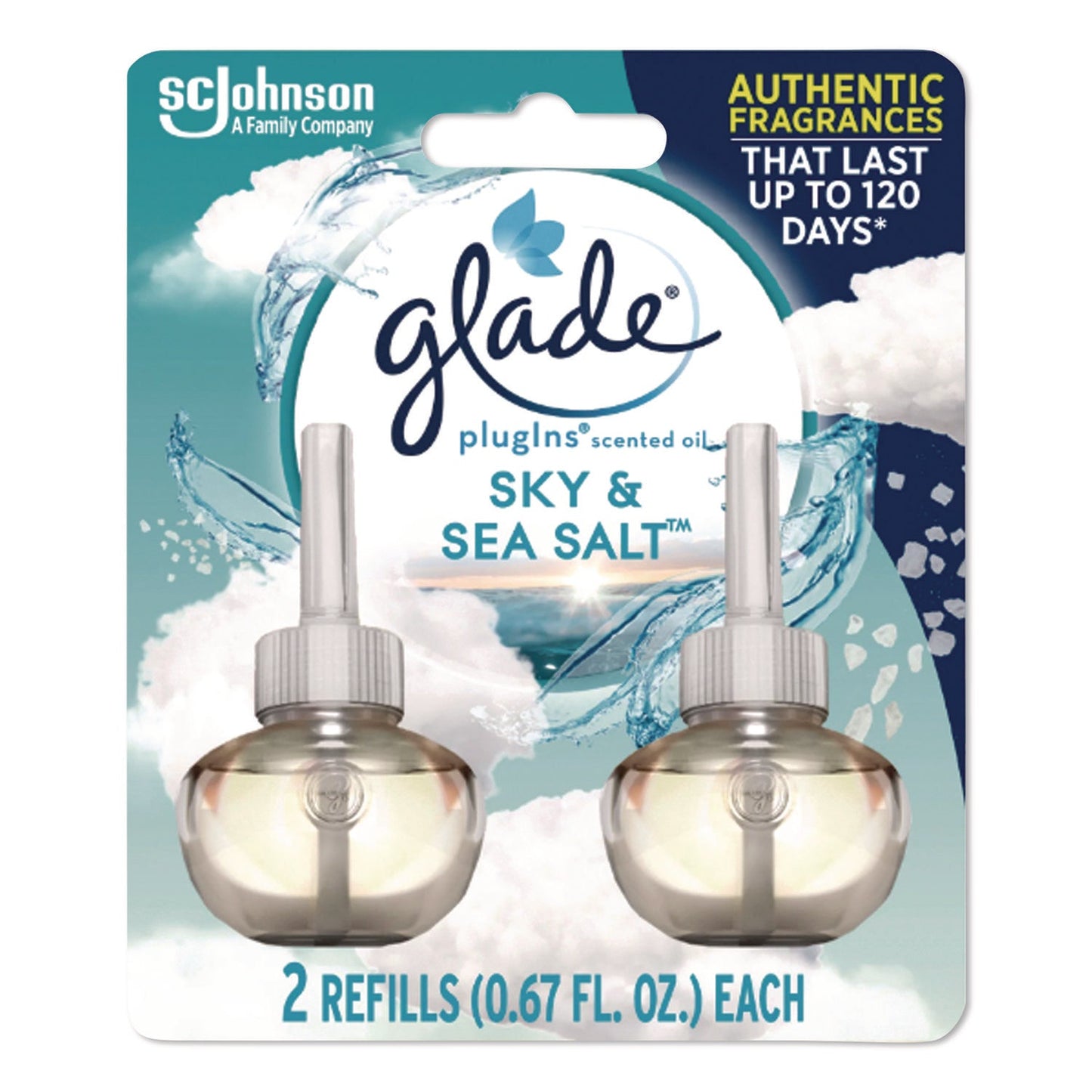 SJN337880 Plugin Scented Oil Refill, Sky and Sea Salt, 0.67 oz, 2/Pack Glade