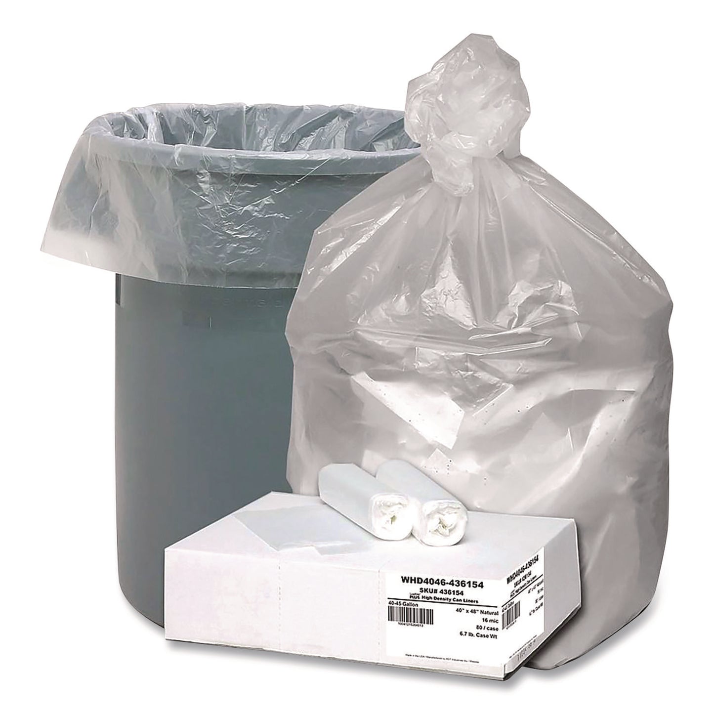 BEEWHD404643615 Global Ultra Plus Industrial Trash Bag, 45 gal,16 mic, 40 x 48, Natural, 80/Carton
