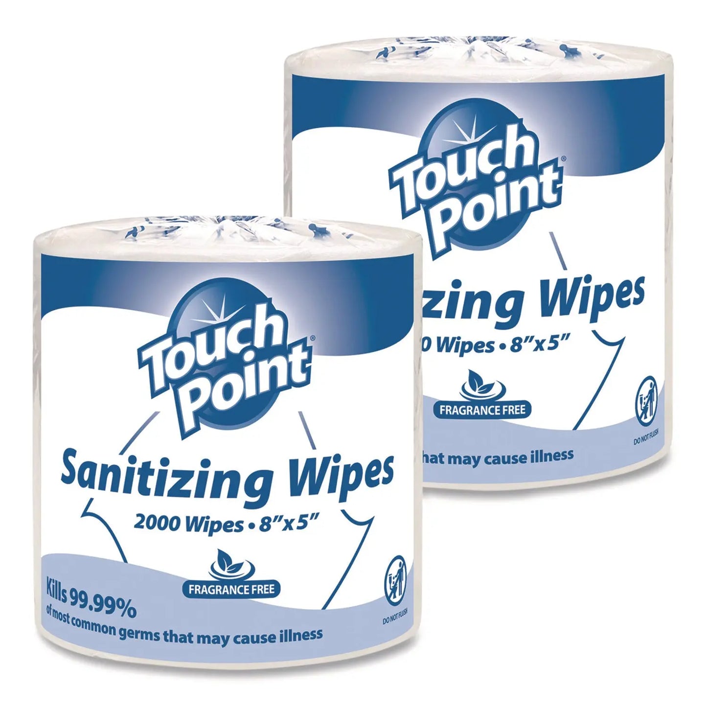 HOSWS2000FF Hand Sanitizing Wipes Refill, 5 x 8, Fragrance Free, White, 2,000 Wipes/Roll, 2 Rolls/Carton Touch Point