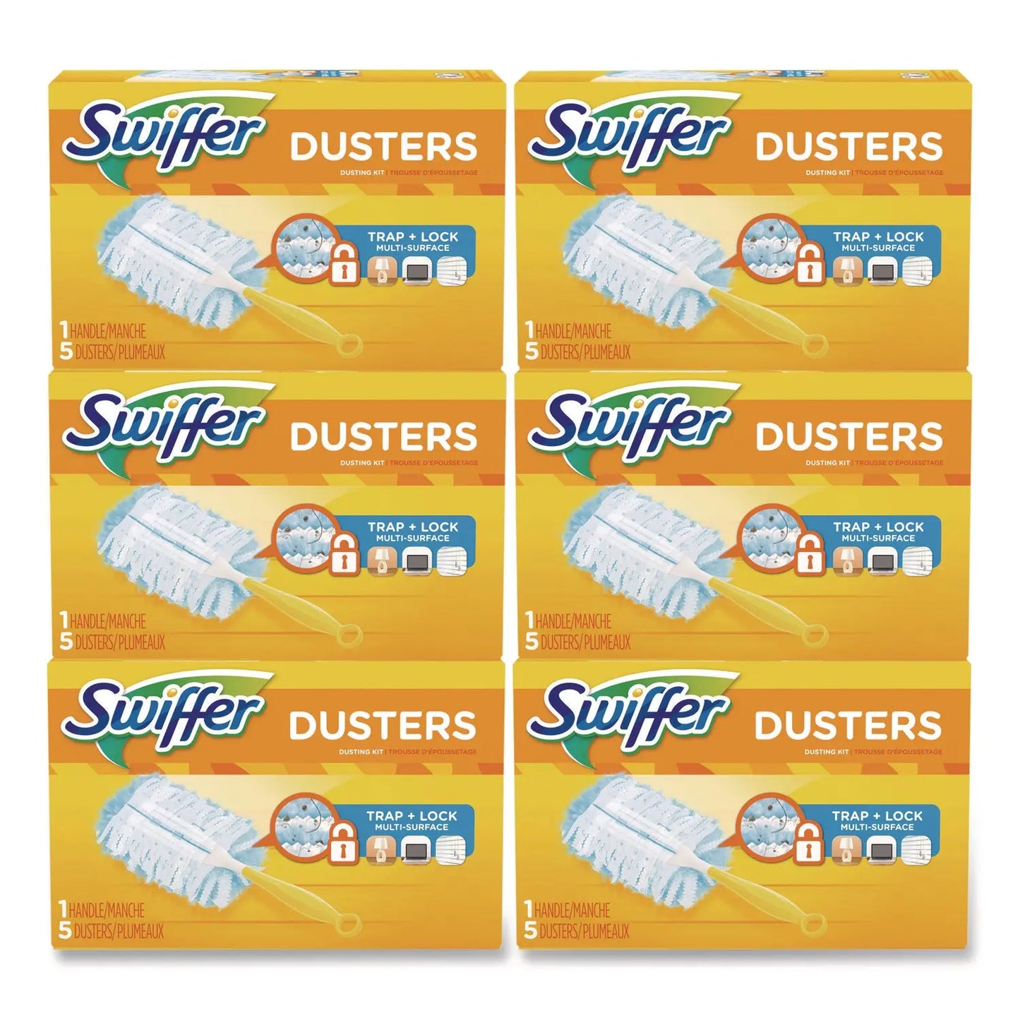 PGC11804CT Dusters Starter Kit, Dust Lock Fiber, 6" Handle, Blue/yellow, 6/carton Swiffer