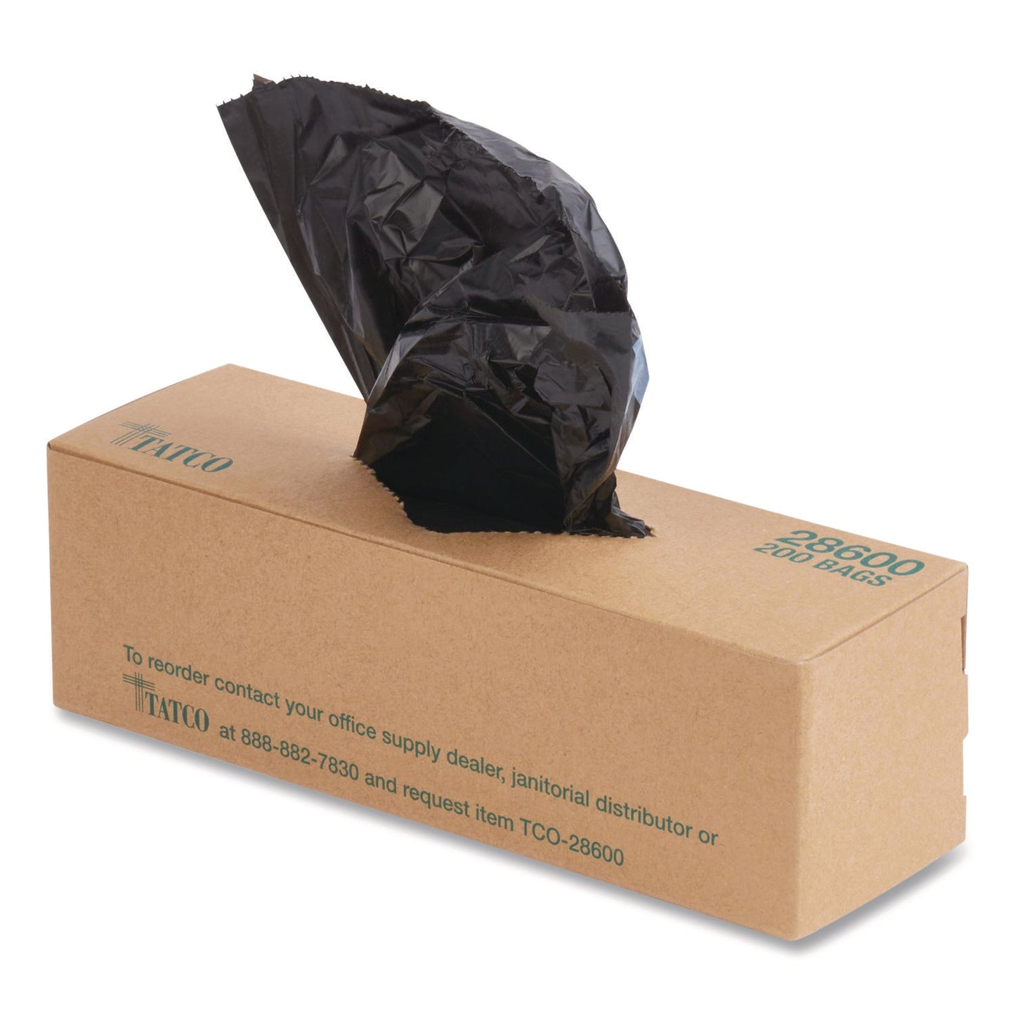 TCO28600 Dog Waste Bags, Open-Face, 0.5 Gal, 8" x 13", Black, Perforated Roll, 200 Bags/Roll, 10 Rolls/Carton Tatco